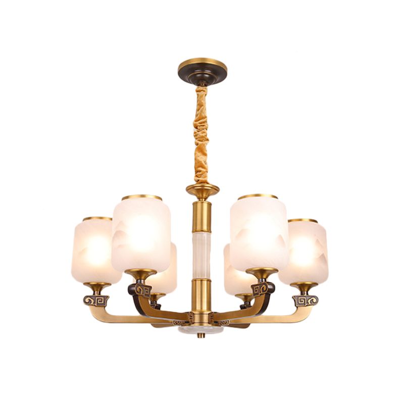 Frosted glazen cilinder hanger licht retro 6/8-bulb woonkamer kroonluchter met landschapsafdruk