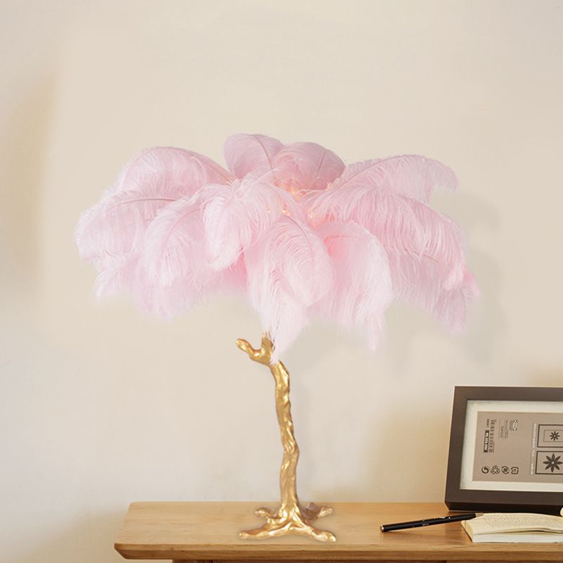 Creatief moderne kokosboom nachtlamp veer eenmalige bol woonkamer tafellicht in roze
