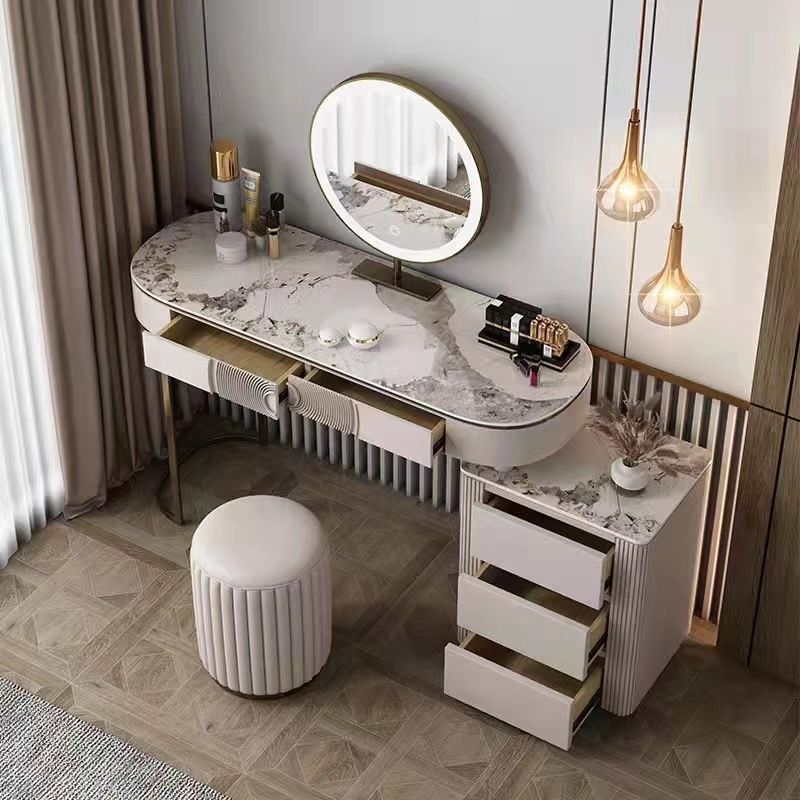 Modern White Vanity Desk with 5 Storage Drawers 15.74" Wide Wood Vanity Set
