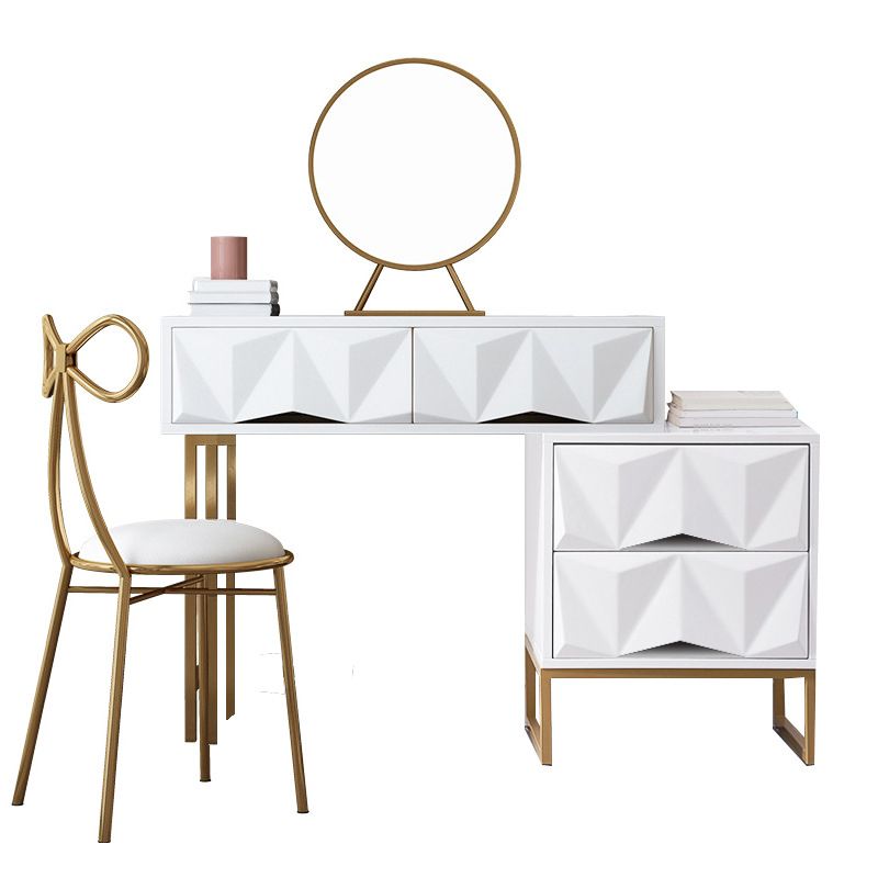 Contemporary White Makeup Dressing Table Stool Set with Drawers