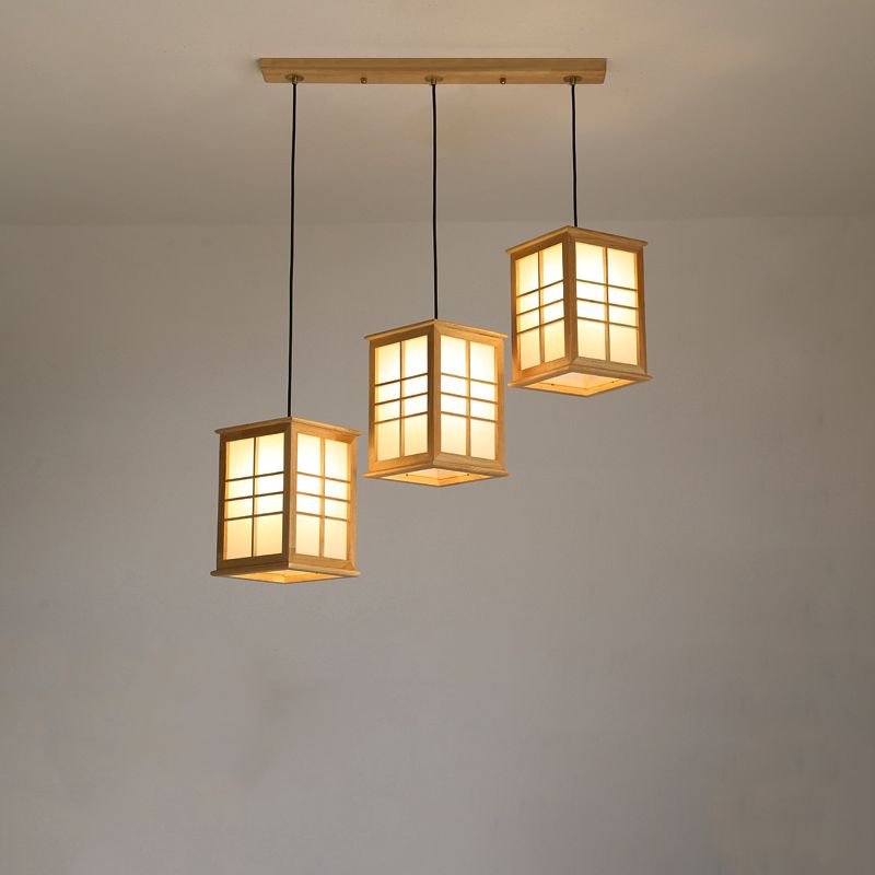 Moderne rechthoekige multi-pendant houten LED-eetkamer hangende verlichtingsarmatuur