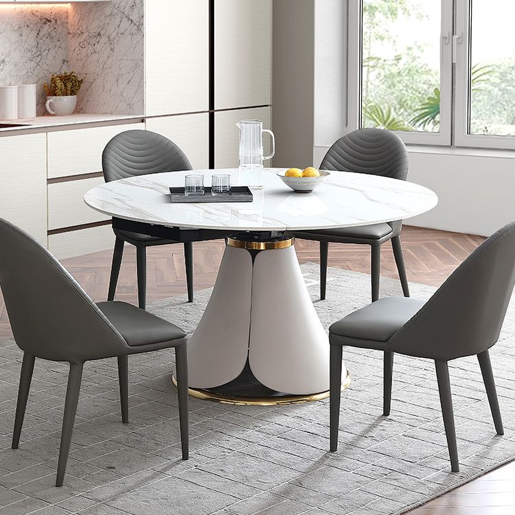 Glam 1/4/5/7 Pieces Scalable Dinette Set with White Sintered Stone Round Dining Table Set