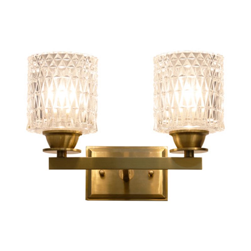 Cylinder Shaped Wall Light Fixture Contemporary Lattice Glass Brass Wall Lighting for Corridor