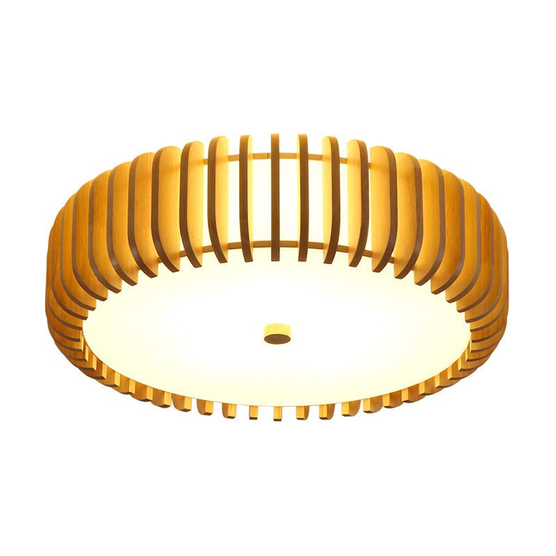 Wooden Flush Mount Ceiling Light Asian Style Living Room Round Shape Ceiling Mount Light