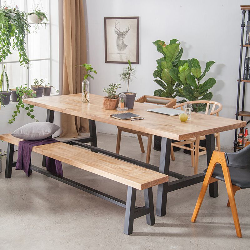 Rectangle Trestle Dining Table Modern Wood Table for Milk Tea Shop