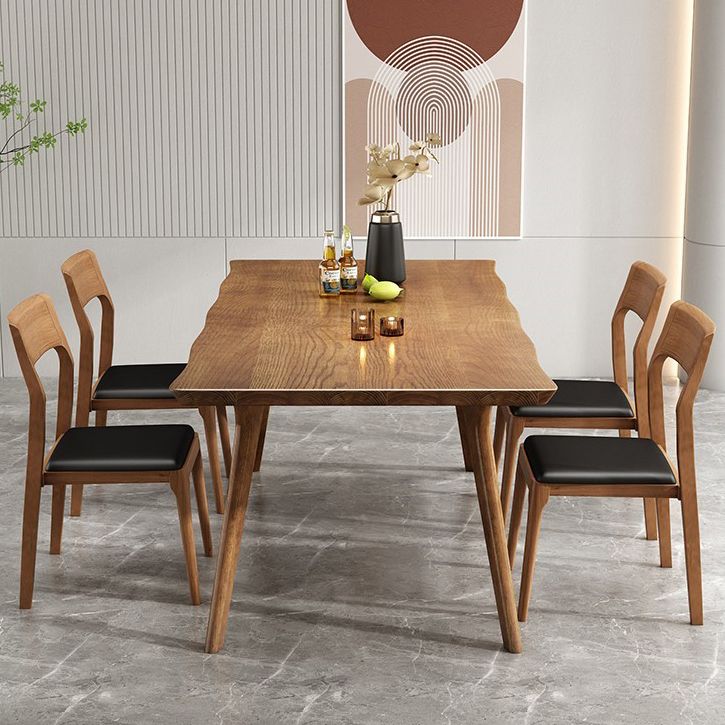 Brown Solid Wood Contemporary Dining Table Set 1/4/5/7 Pcs Dinette Set for Home