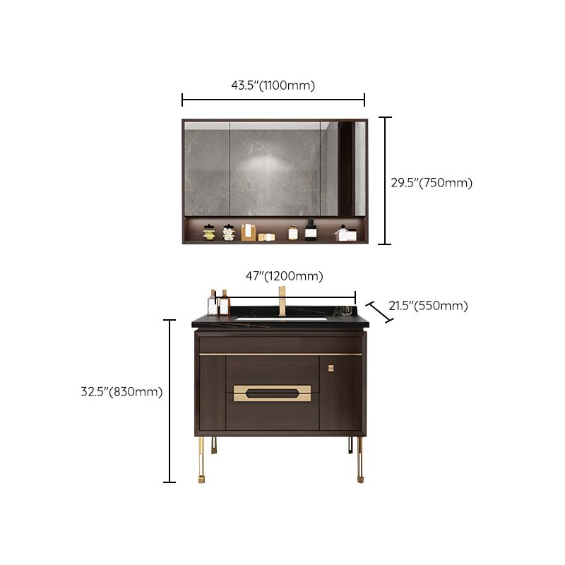 Freestanding Vanity Mirror Rectangle Single Sink Wood Frame Vanity Set with Drawers