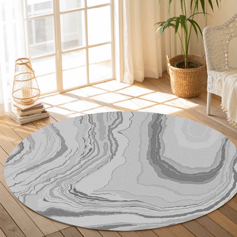 Round Blue Tone Modern Area Rug Polyester Ink Traces Carpet Non-Slip Backing Rug for Home Decoration