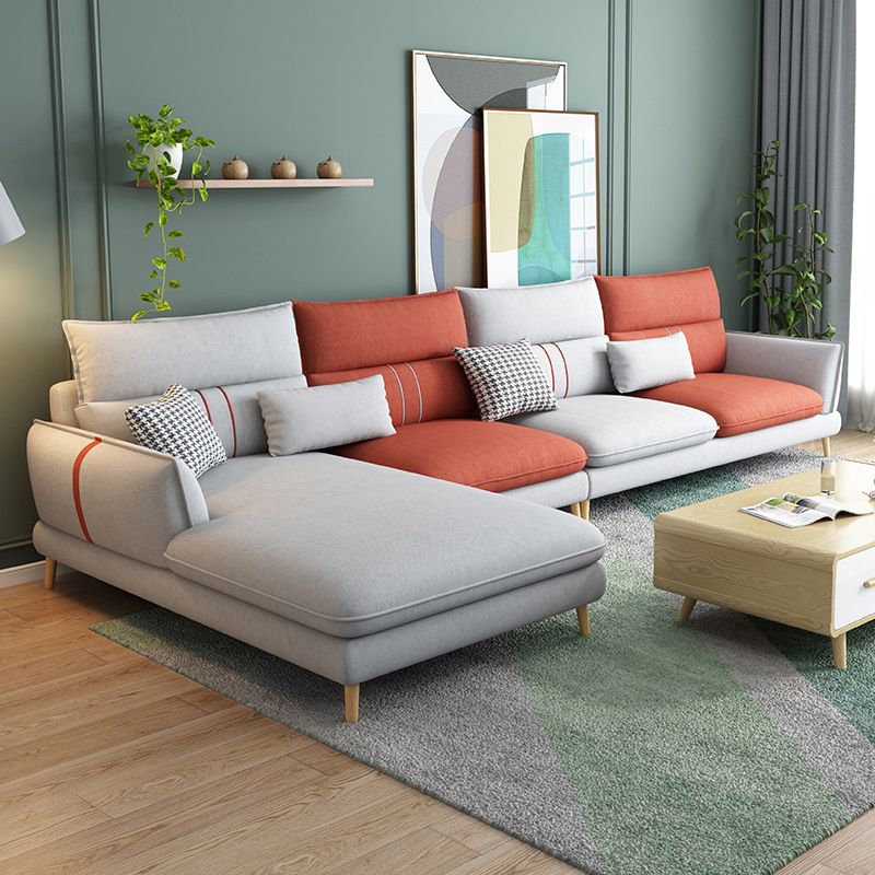 Flared Arm Sectional Sofa Modern 4-seater Fabric Sectional in Grey
