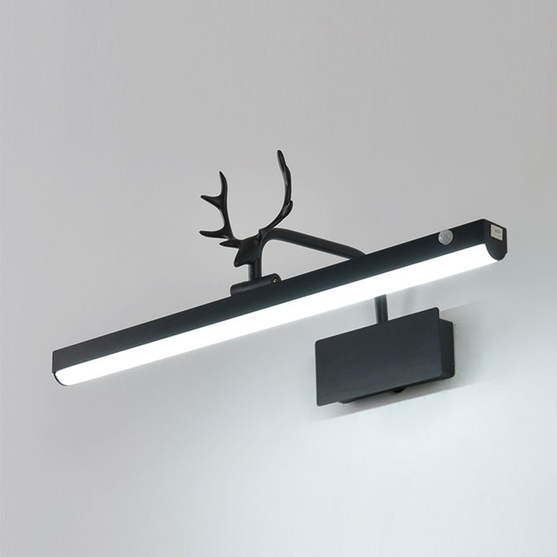 Metal Linear Shade Wall Sconce Modern Style Modern 1 Apparecchio di illuminazione da parete a specchio leggero in nero