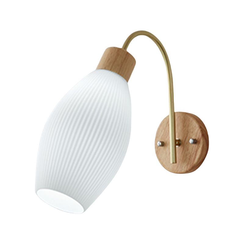 Wood Modern Wall Sconce Geometric Shape Wall Light with Glass Shade for Bedroom