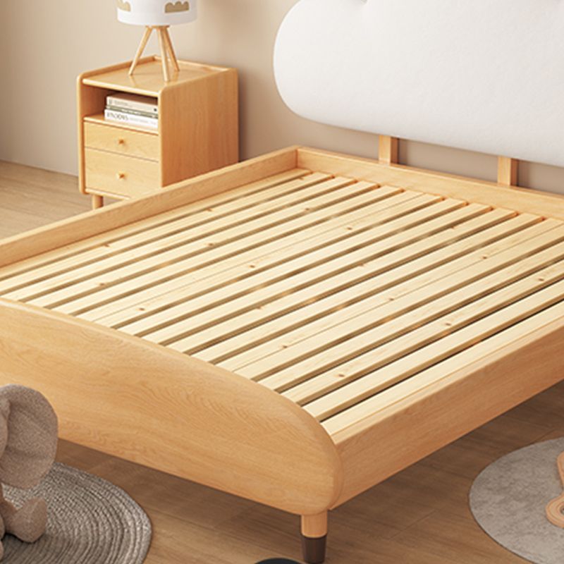 Scandinavian Upholstered Panel Bed Natural Genuine Leather Bed Frame with Headboard