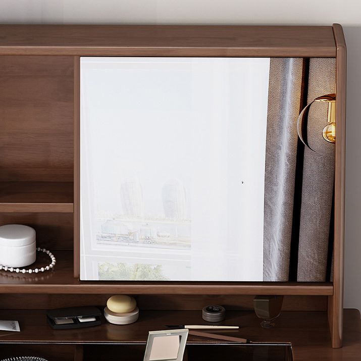 Scandinavian Mirrored Solid Wood Makeup Dressing Table in Brown