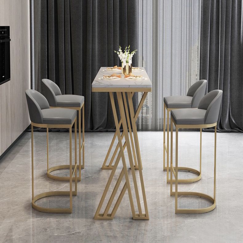 Glam Rectangle Stone Bar Table Set 1/5 Pieces Counter Table with High Stools