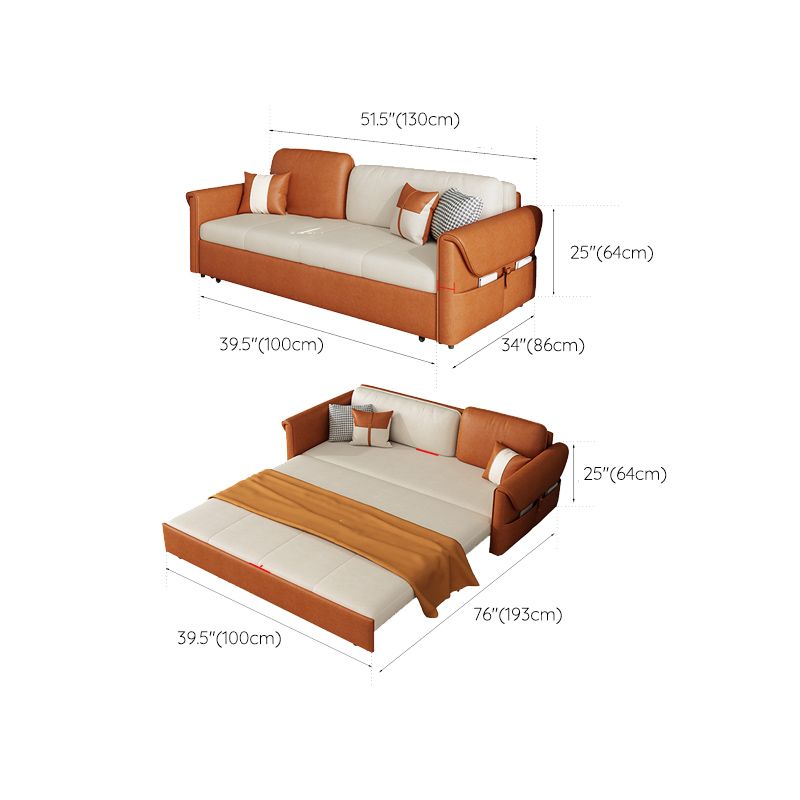 Faux leather Sleeper Sofa Orange Square Arms Sofa Bed with Upholstered, 33.85 " Wide