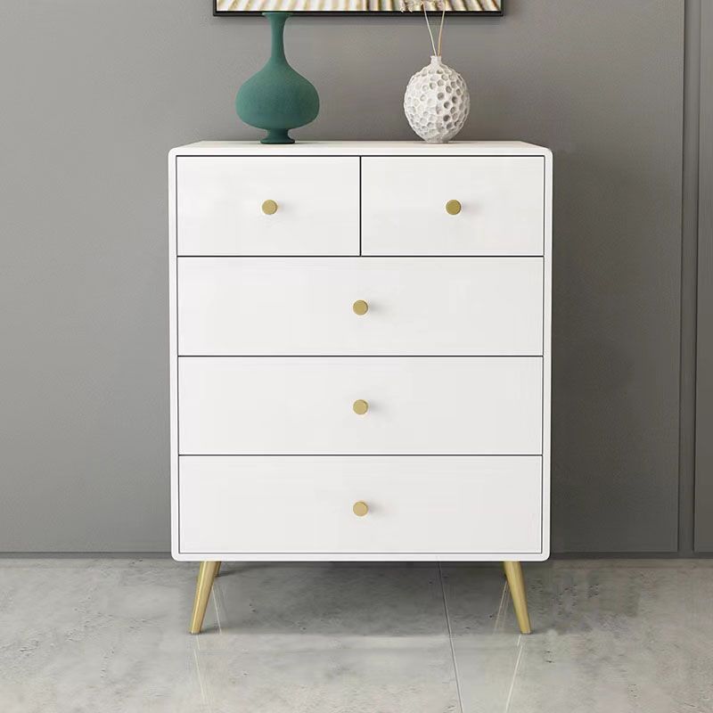Glam White Storage Chest Dresser Solid Pine Storage Chest with Metal Feet