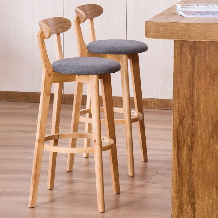 Scandinavian Upholstered Footrest Low Back Stool 27.55'' Beech Bar Stool