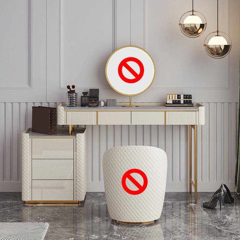 5 Storage Drawers Vanity Set Straight Feet Dresser with Padded Stool