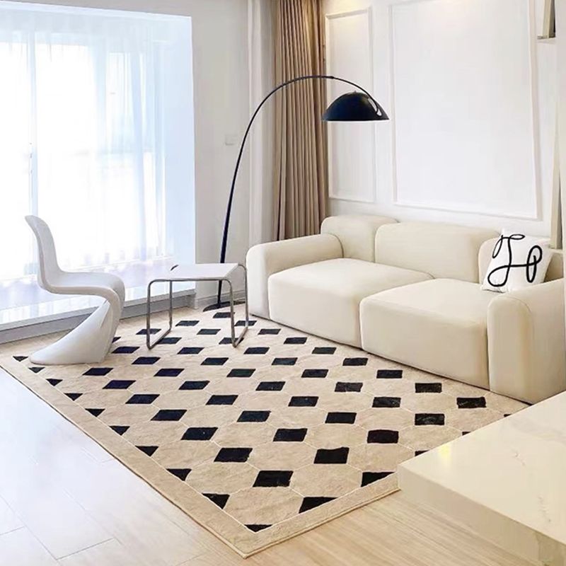 Brown Check Pattern Rug Polyester Modern Rug Washable Rug for Living Room