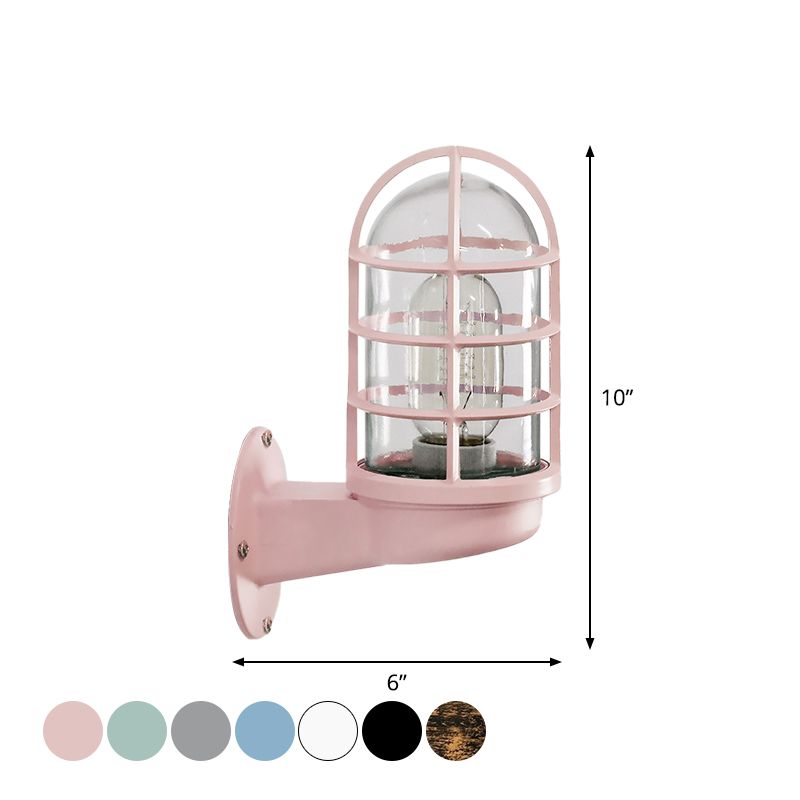 Capsule de loft Capsule Lampe de lampe murale unique Transparent Glass Liver Light avec cage métallique en rose / bleu / rouille