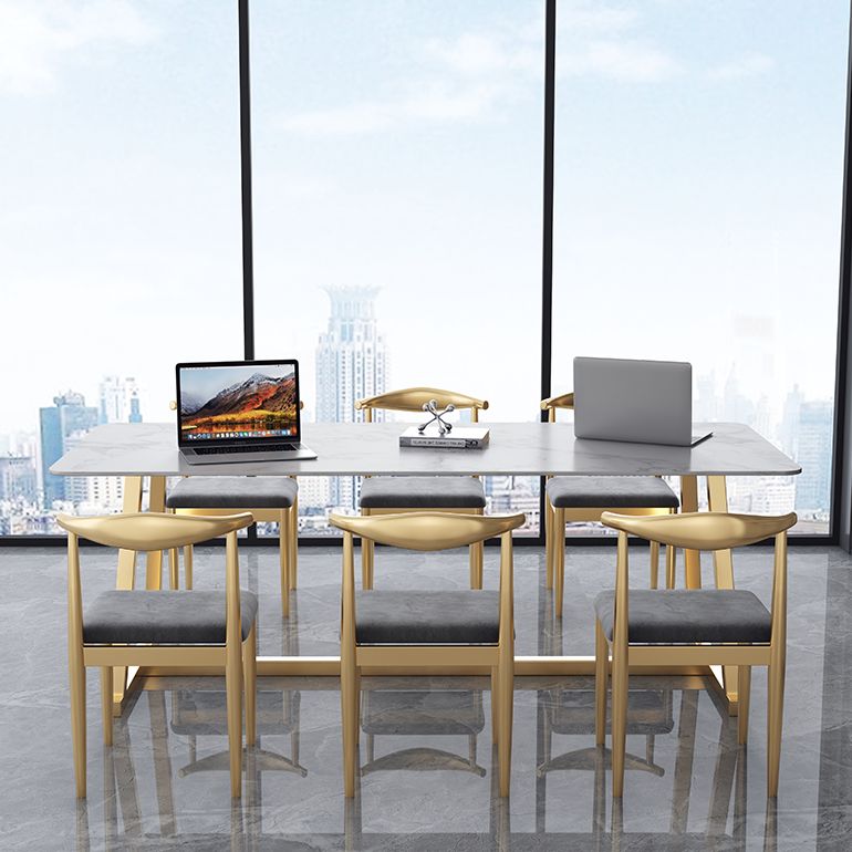 Marble Curved Work Table Home Office Luxury Fixed Writing Desk