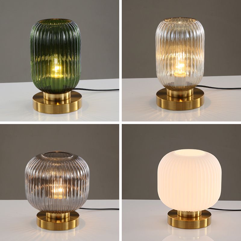 Simplicity Drum Tischlampe Ultra-moderne gerippte Glas Nachttisch-Lampe für Schlafzimmer