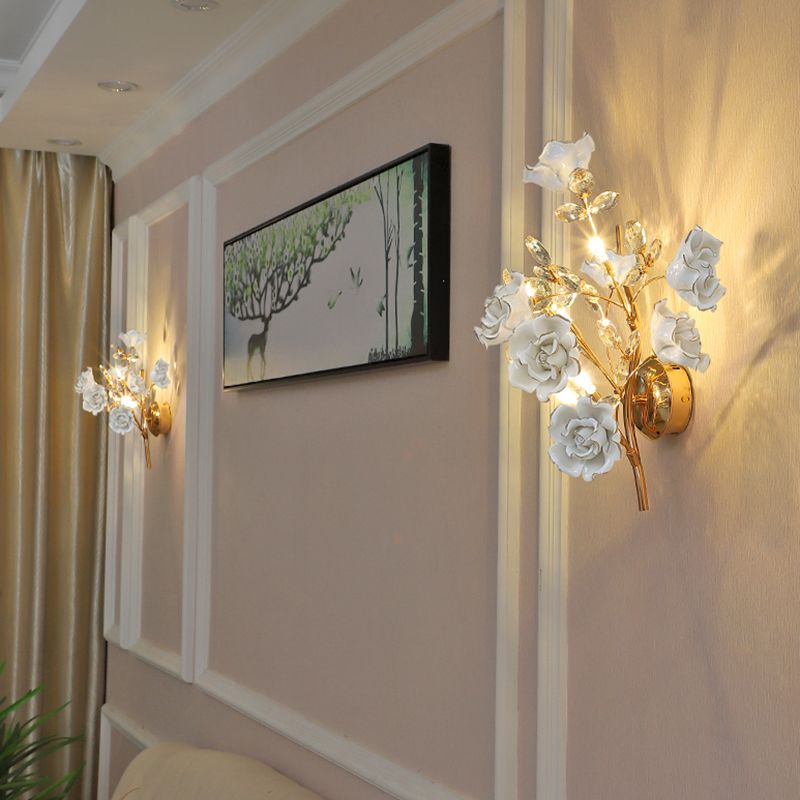 Crystal Flower Shape Wall Light Modern Multi Lights Wall Light Sconce