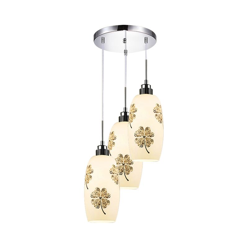 White Frosted Glass Bottle Multi-Pendant Minimalist 3 Lights Restaurant Hanging Ceiling Lamp with Clover Pattern