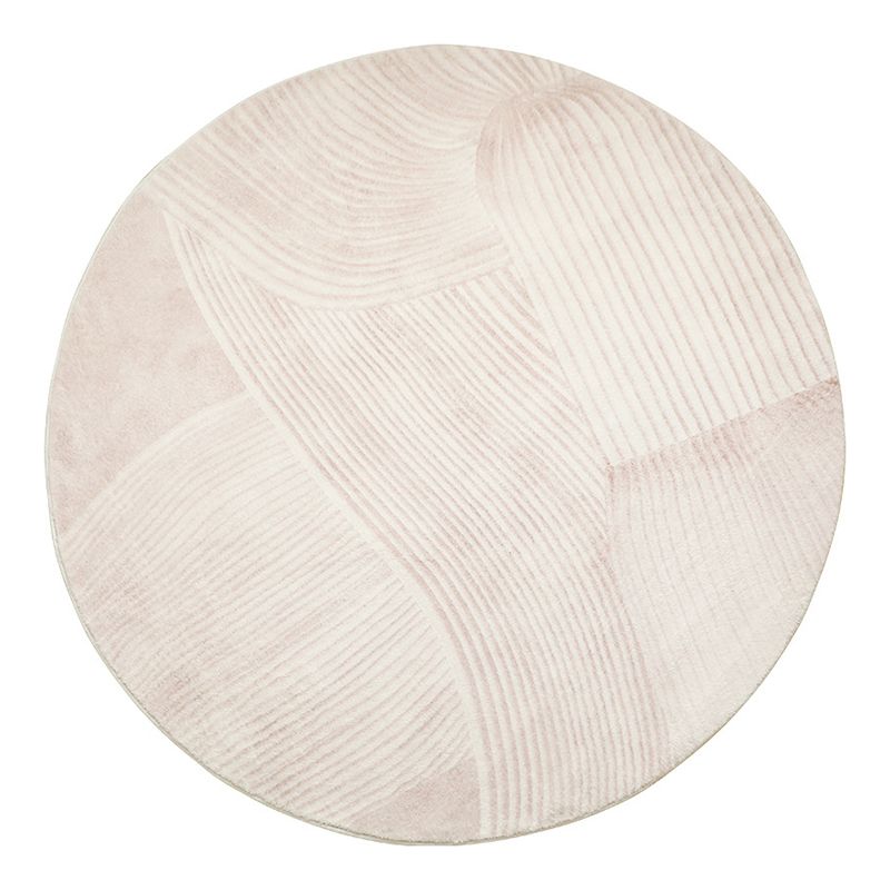 Beige Round Rug Area Carpet Polyester Non-Slip Backing Carpet for Living Room