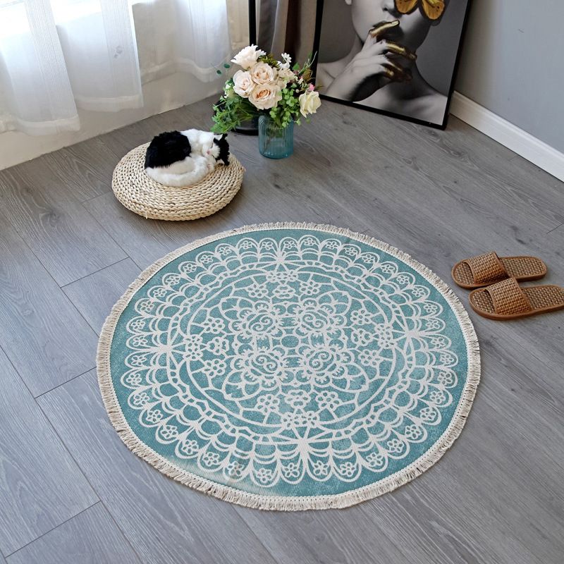 Boho-Chic Bedroom Rug Multicolor Mandala Rug Cotton Washable Area Carpet