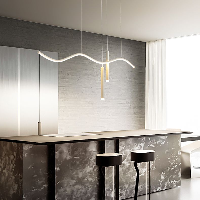 Modern Concise LED Island Light Aluminium Linear Pendant Light with Silicone Shade