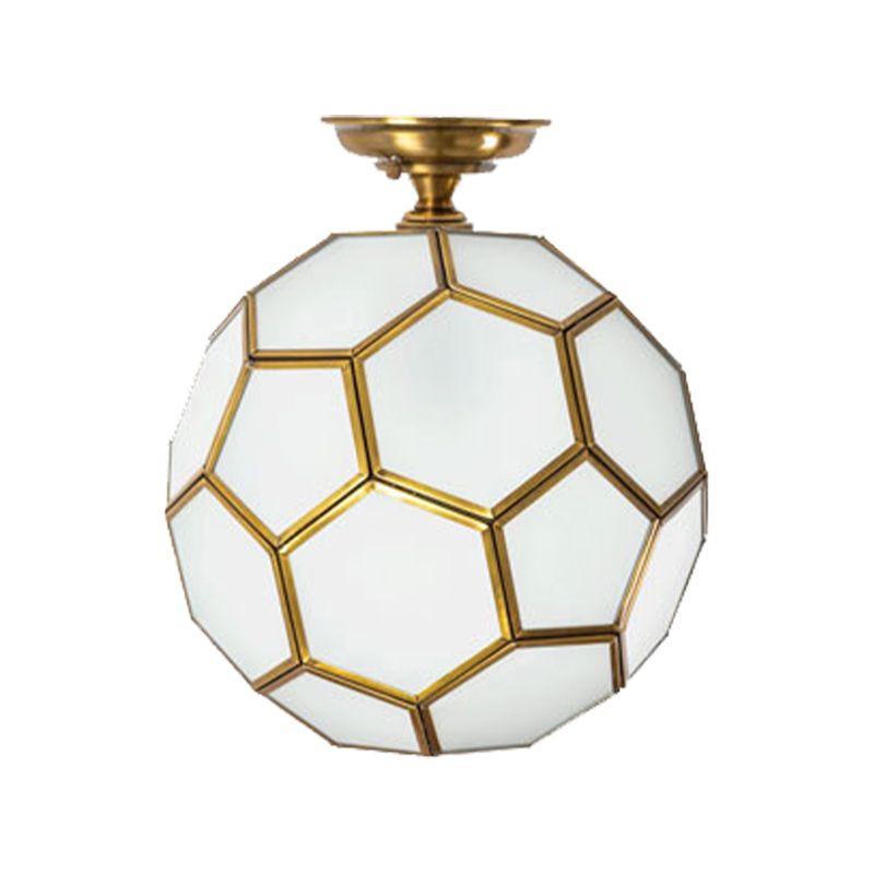 1 Hoofd Flushmount Plafond Lamp Traditionele Gefacetteerde Bol Helder/Crème/Getextureerde Wit Glas Semi-flush Mount Light in Brass, 8 "/12" /16 " Wide