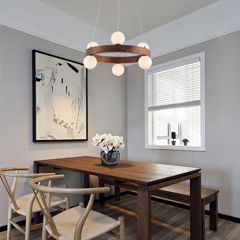 Nordic Minimalist Circular Chandelier Lamp Wood Hanging Pendant Lights for Restaurant