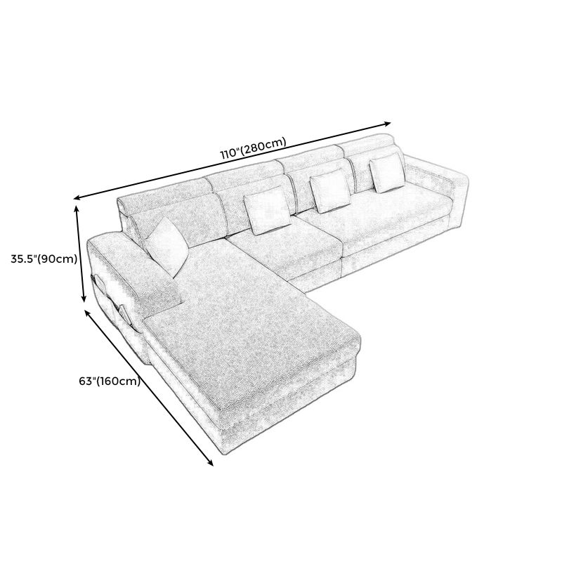 Square Arms Sectional Faux Leather/Linen Blend Sofa and Chaise for Apartment
