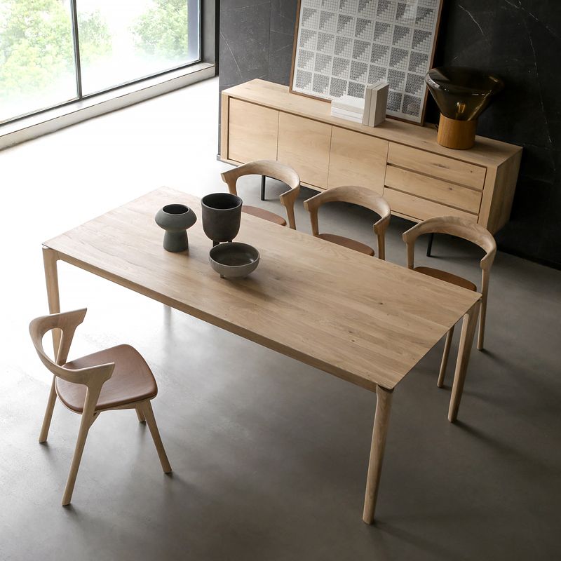 Rectangle Contemporary Dining Table Wood Color Fixed Table with Pinewood Solid Wood