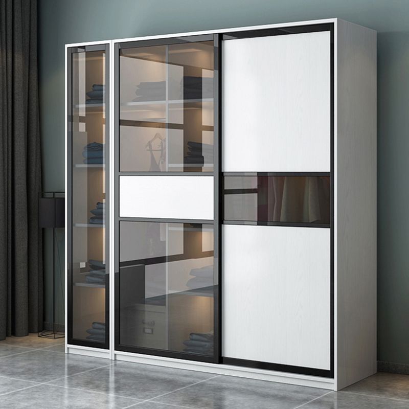 Contemporary Wardrobe Closet Wood and Glass Wardrobe Armoire