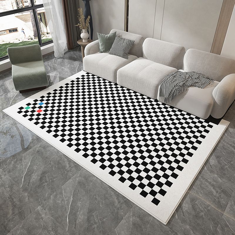 Green Modern Carpet Polyester Checkerboard Carpet Washable for Drawing Room