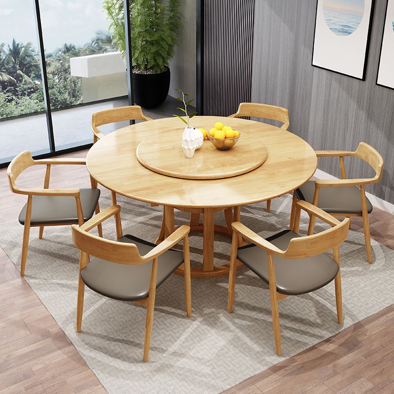 Modern Round Table Solid Wood Dining Table with Turntable for Home