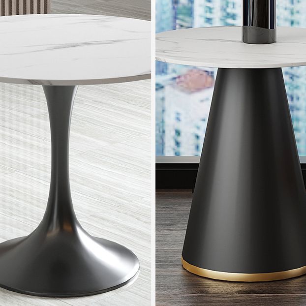 Black Metal Base Traditional Luxury Round Table Sintered Stone Dining Table with Pedestal
