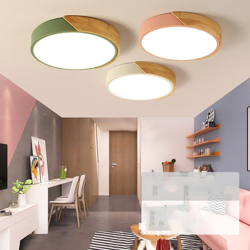 Plafonnier LED de forme ronde macaron moderne, plafonnier en fer pour chambre à coucher