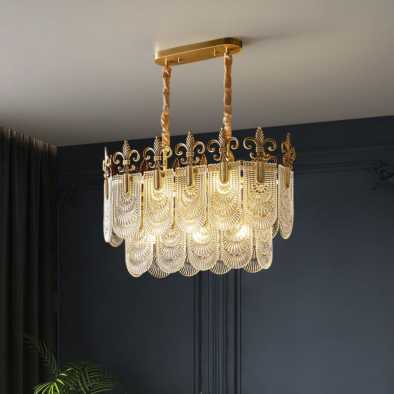 Modern Metal Pendant Light Rectangle Shape Island Lamp with Glass Shade for Living Room