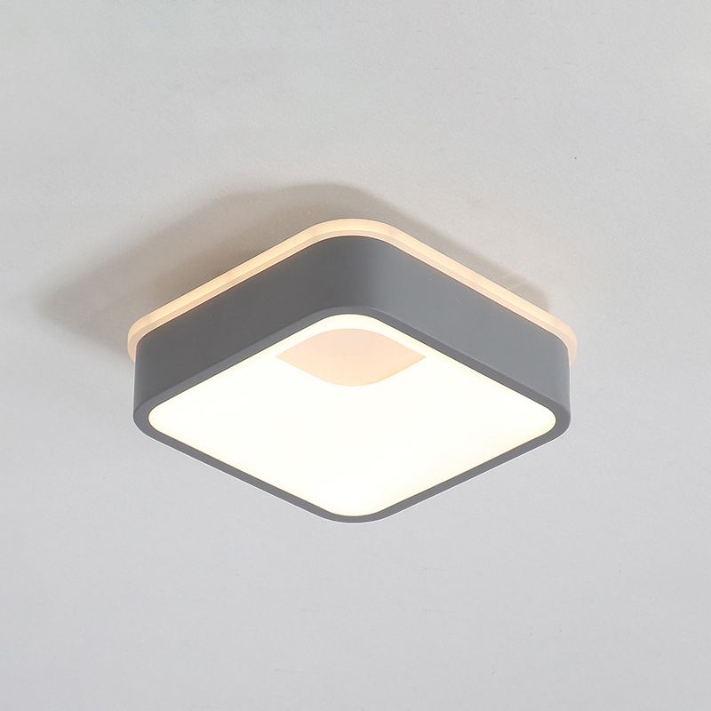 Nordic Hollowed Triangle/Round/Square Flush Lamp Metallic LED Foyer Ceiling Mounted Light in Grey/White