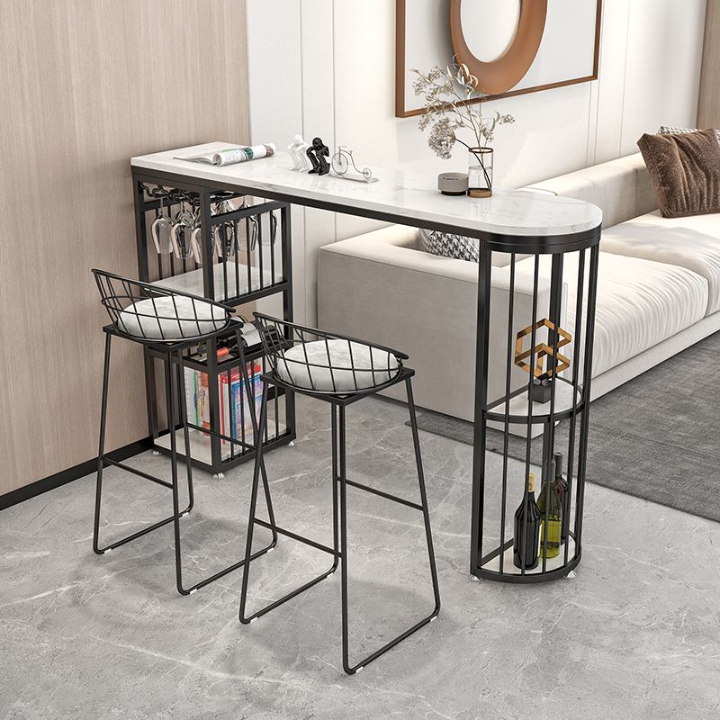 Contemporary Bar Dining Table with Shelves Bar Height Table 42-Inch Top