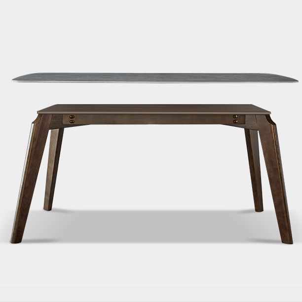 Mid-Century Modern Rectangle Table Grey Sintered Stone Table with 4 Ash Solid Wood Legs