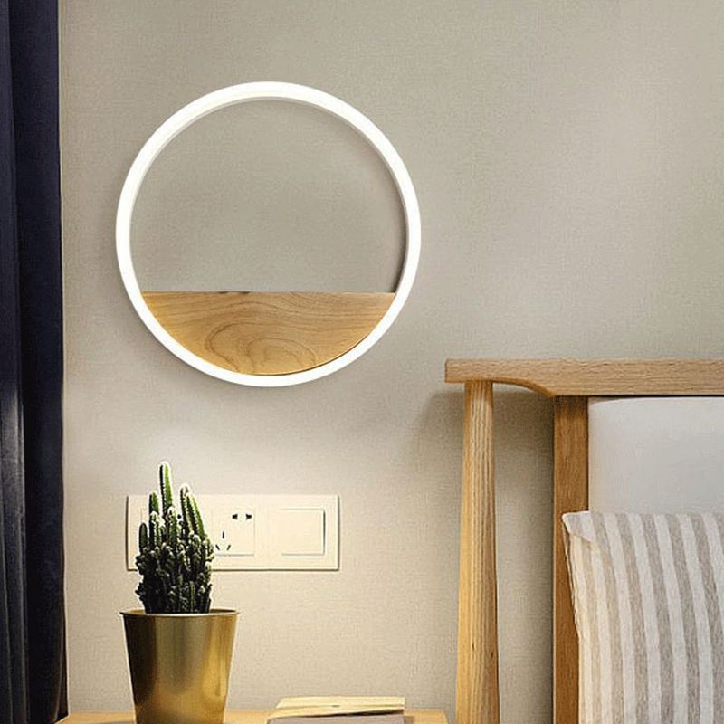 LED Wooden Indoor Sconce Light Fixture Acrylic Circle Wall Lighting for Bedroom