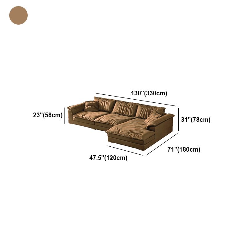 Modern Faux Leather Brown Sofa Pillow Top Arm Cushions Sofa & Chaise