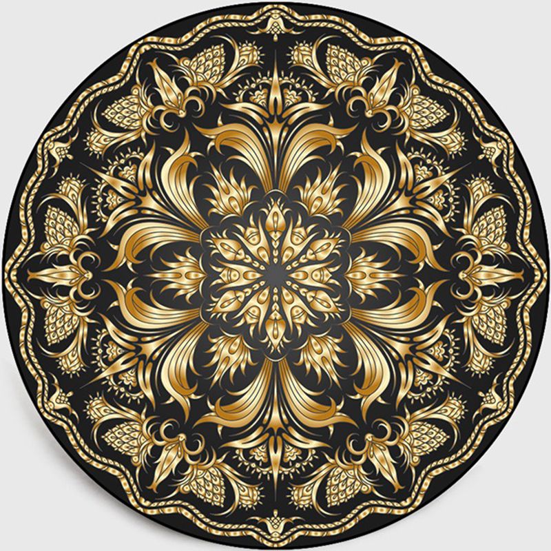 Retro Dark Color Moroccan Rug Polypropylene Mandala Patterned Rug Washable Anti-Slip Pet Friendly Rug for Living Room
