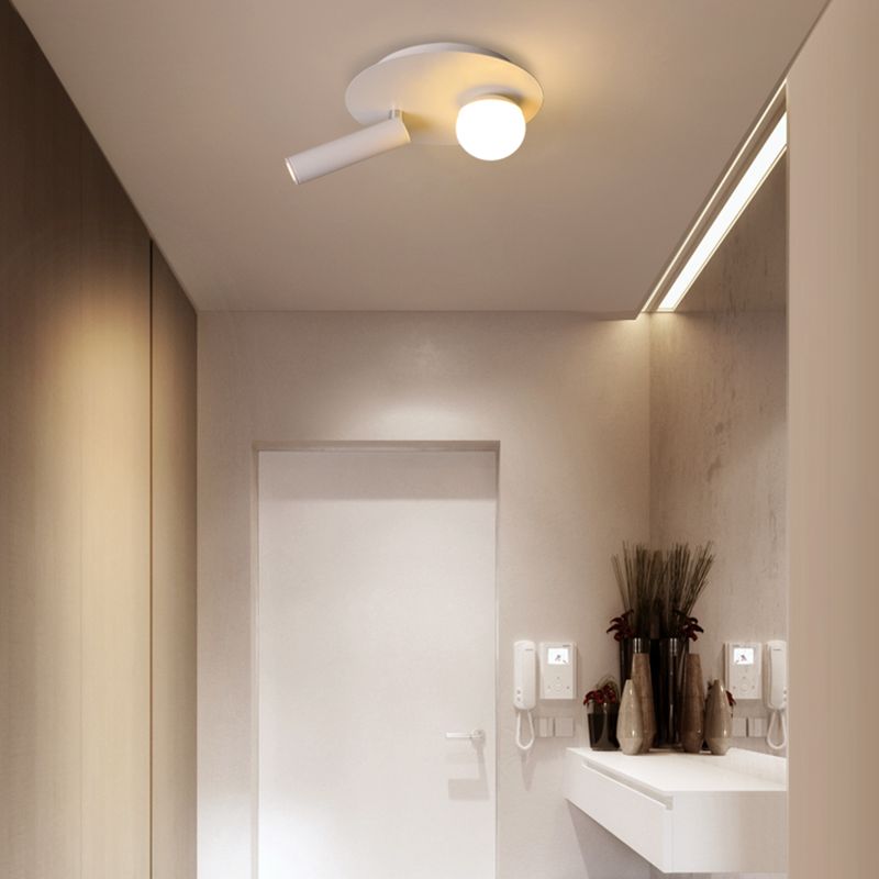 Metal Round Shade Flush Ceiling Light Industrial 2 Lights Ceiling Light Fixture in White