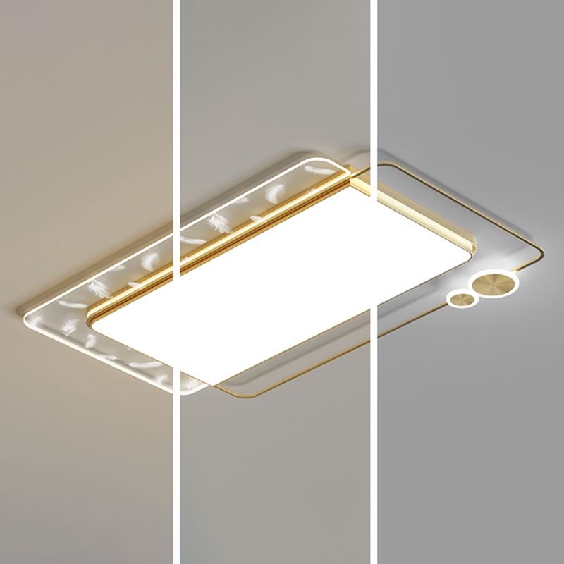 Modern Creative LED Feather Ceiling Light Wrought Iron Geometric Flush Mount with Acrylic Shade