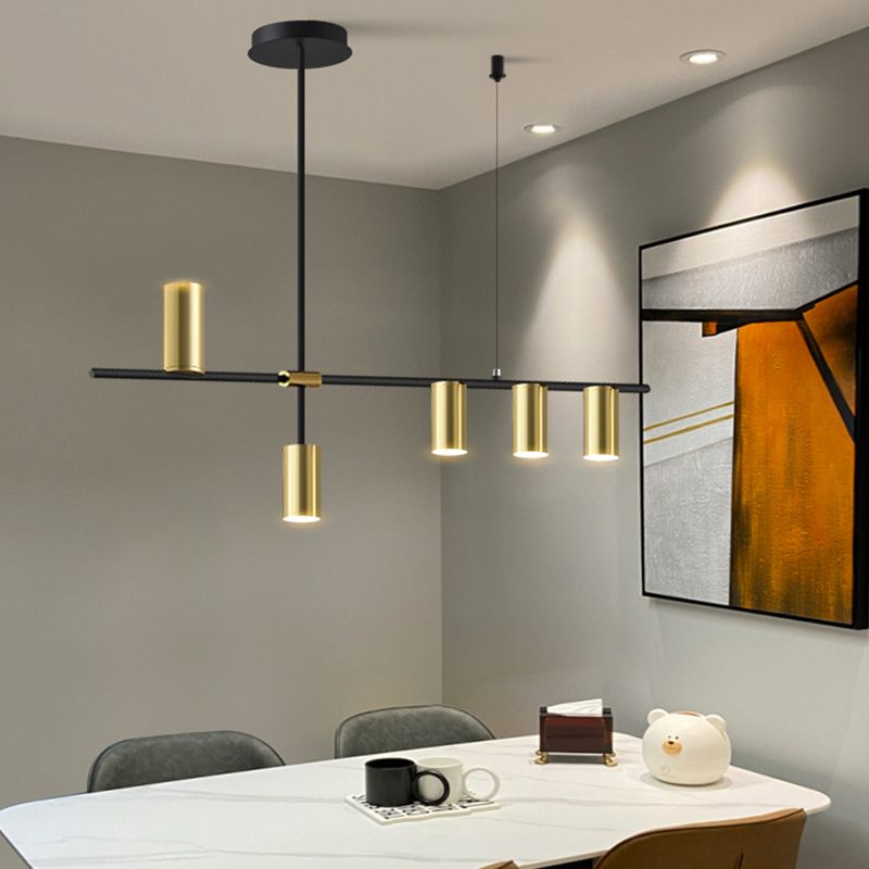 Linear Cylinder Lighting Fixtures Contemporary Metal Island Pendants for Kitchen